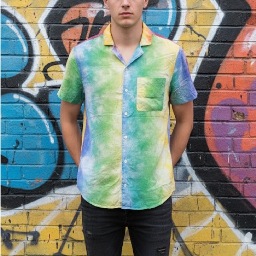 Trinity Rainbow Button Down Short Sleeve Shirt‎